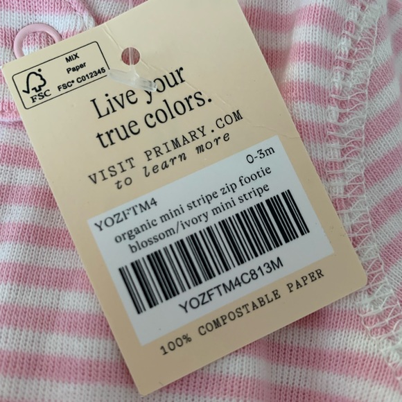 Baby organic zip footie in mini stripe- Blossom/ivory mini stripe, 0-3 months - Picture 4 of 8